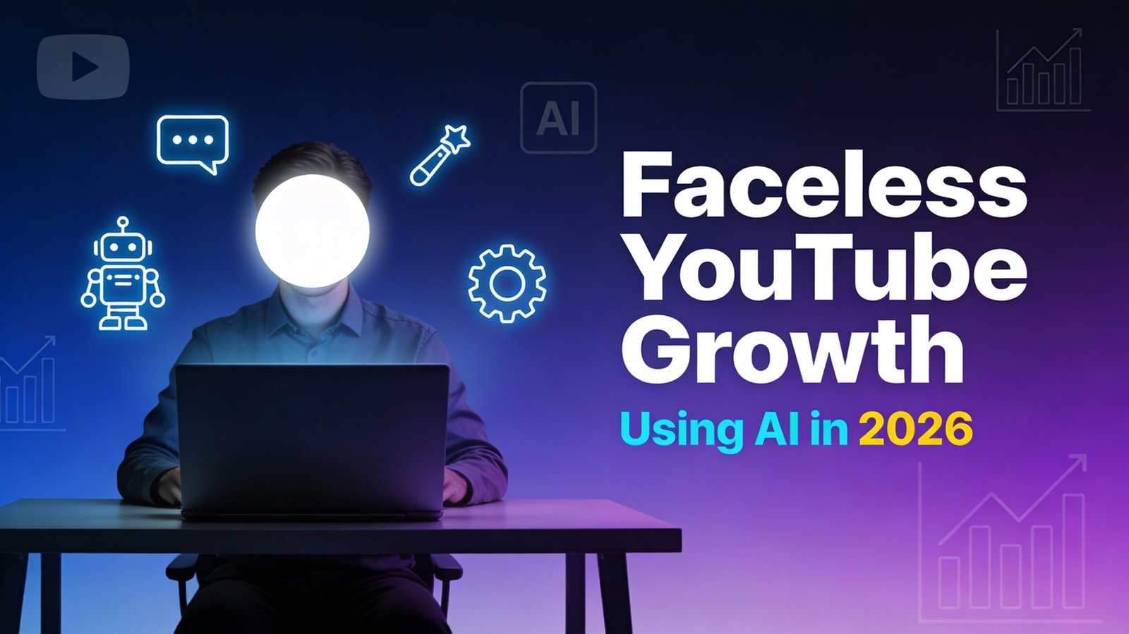illustration showing how to grow a faceless YouTube channel in 2026 using AI tools, Faceless YouTube Channel Using AI